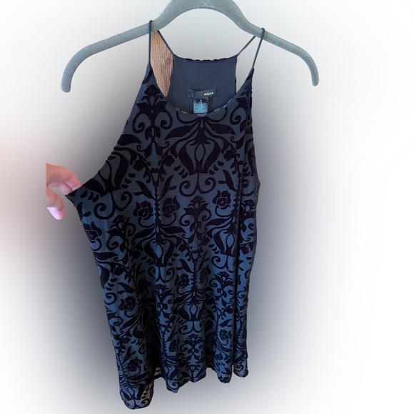 Aqua Black Velvet Print Dress Large - Picture 2 of 8